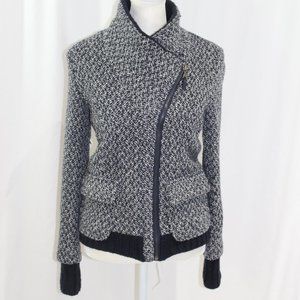 Splendid Blue White Wool Blend Asymmetrical Zip Jacket